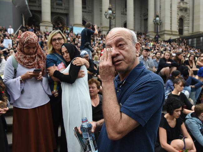 An emotional Saeed Maasarwe at a vigil to honour his daughter Aiia. Picture: Tony Gough