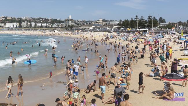 People gather at Bondi Beach on Saturday. Picture: Brook Mitchell/Getty