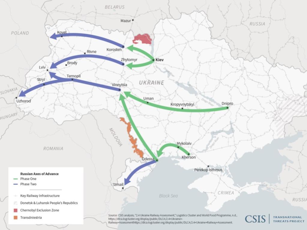 How a seizure of Ukraine past the Dnieper River might unfold. Picture: CSIS