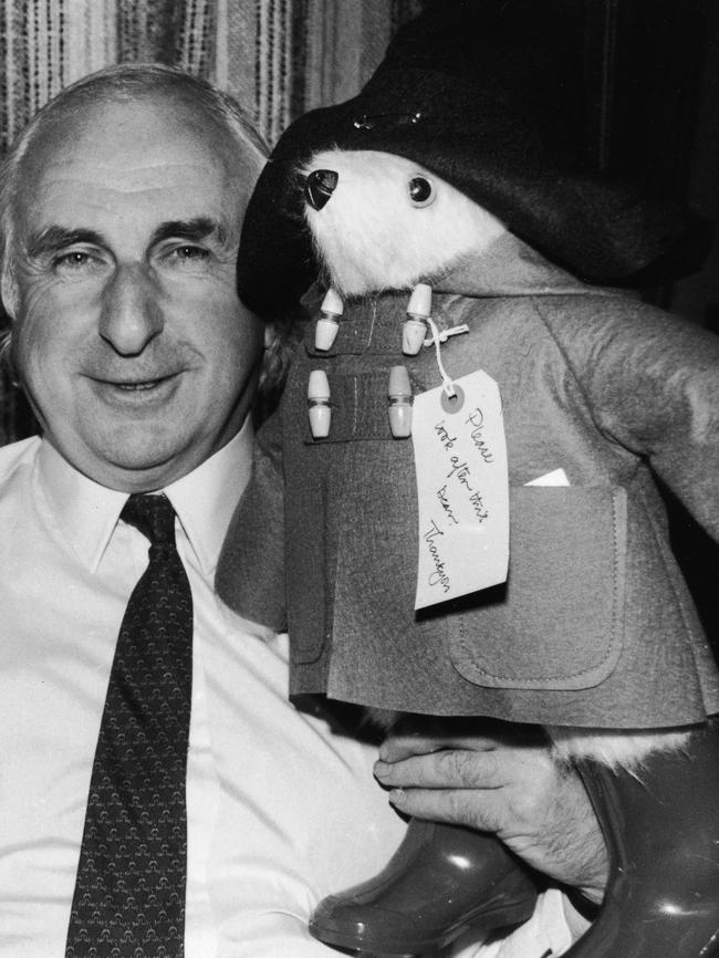 Paddington Bear's Creator Michael Bond with the literary character.  Picture:  Getty