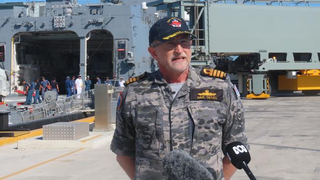 Captain David Tietzel at HMAS Coonawarra ahead of Exercise Kakadu 2024. Picture: Harry Brill.