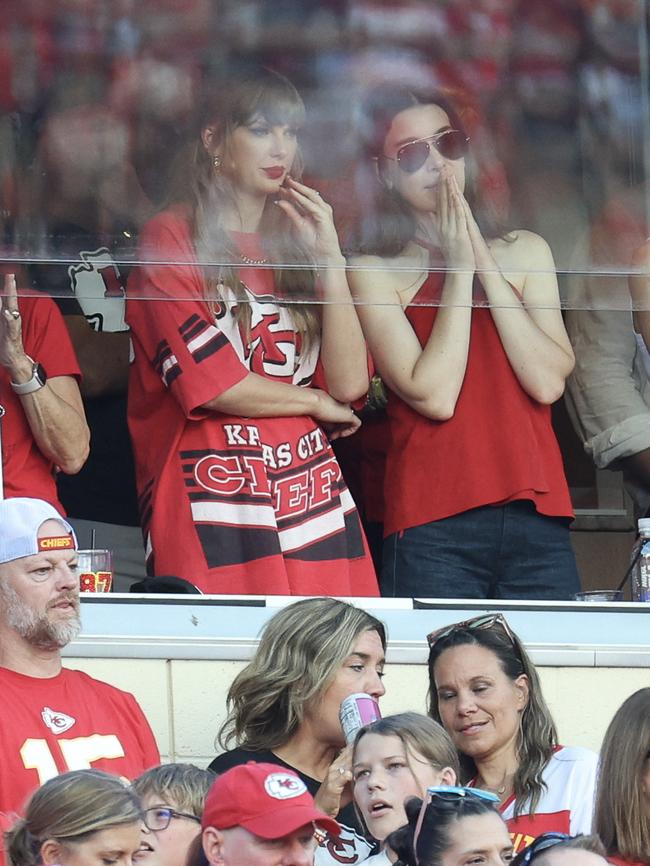 Swift in the stands during the game. (Photo by Jamie Squire/Getty Images via AFP)