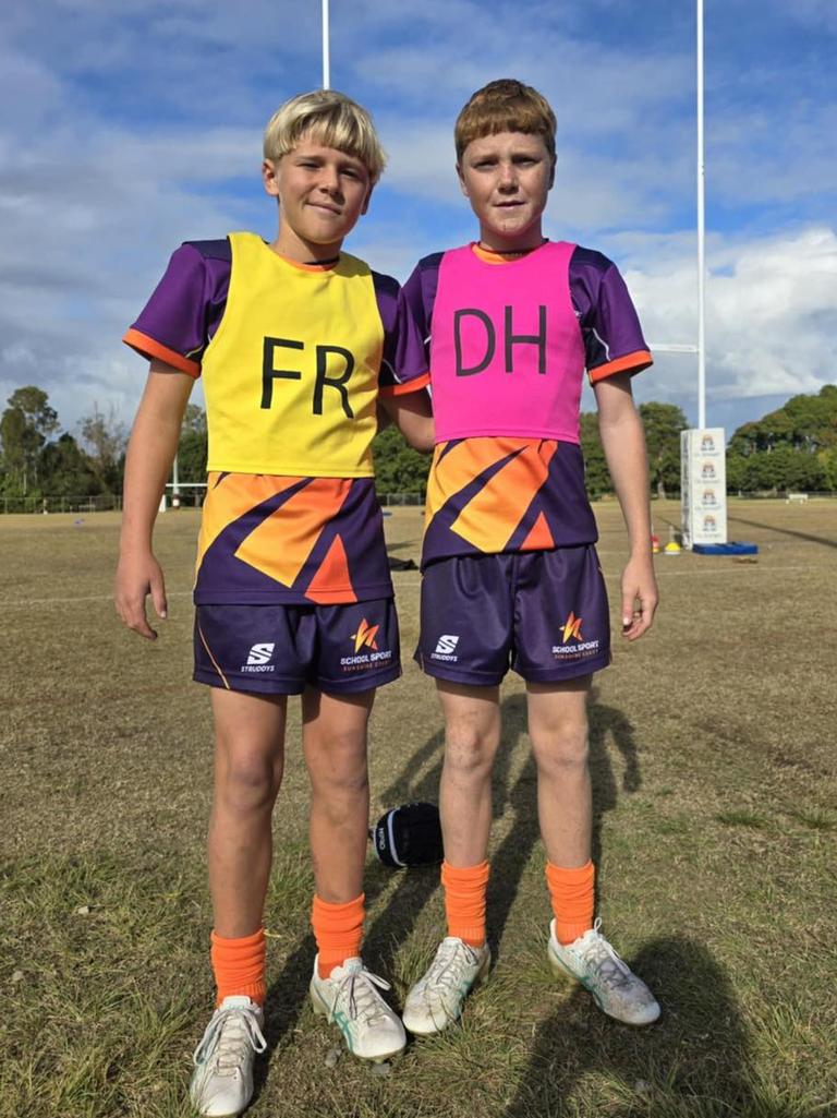 Caloundra SHS students Kodi Lambert and Fletcher Clark in action for the Sunshine Coast under-12 schoolboys rugby league side. Picture: Facebook.