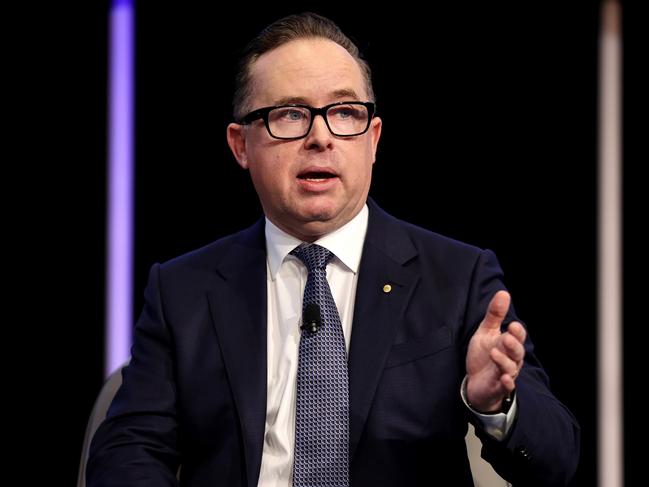 Alan Joyce, chief executive officer of Qantas Airways Ltd., speaks during the AFR Business Summit in Sydney, Australia, on Tuesday, March 8, 2022. Joyce, who took the helm at the Australian carrier in 2008, is one of the industry's longest-serving chief executive officers. Photographer: Brendon Thorne/Bloomberg via Getty Images