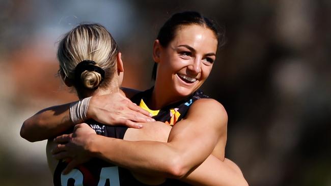 Richmond star Monique Conti looms as one of Garner’s key rivals for the AFLW best and fairest and players’ MVP awards next week. Picture: Dylan Burns / Getty Images