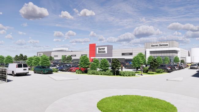 Artist impression of plans for a new Harvey Norman on Hope Island Road, Helensvale on the Gold Coast. Picture: Supplied