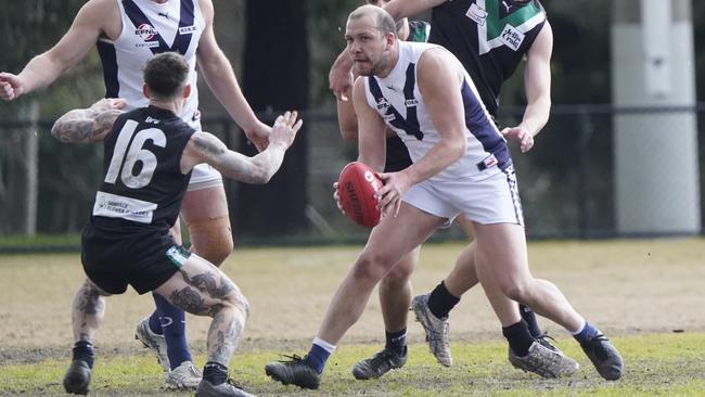 EFL: Coldstream’s Lauchlan Craig tries to put a step on. Picture: Valeriu Campan