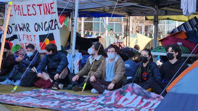 Police previously gave the pro-Palestine protest camp a deadline to move on by midday. Picture: NewsWire / Martin Ollman