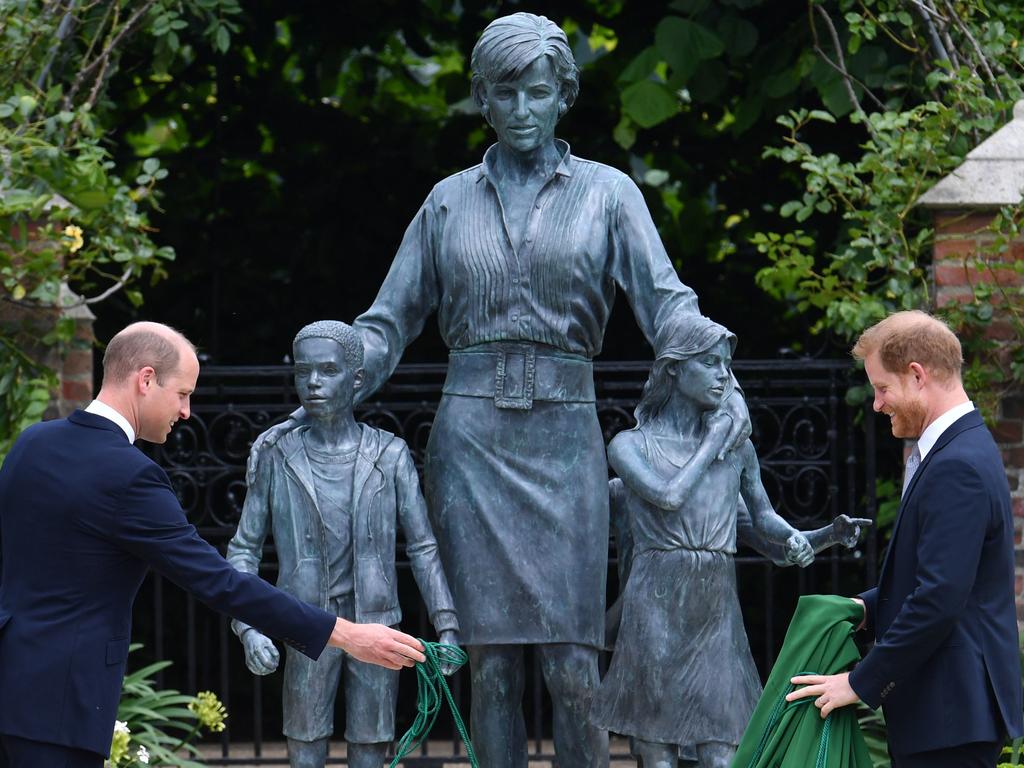 Princes William and Harry were the only royals present for the Diana statue unveiling. Picture: Dominic Lipinski – WPA Pool/Getty Images.