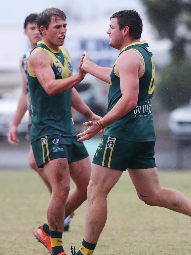 Leopold's Sam Scott, who kicked two late goals for the Lions, was reported for rough conduct. Picture: Alan Barber