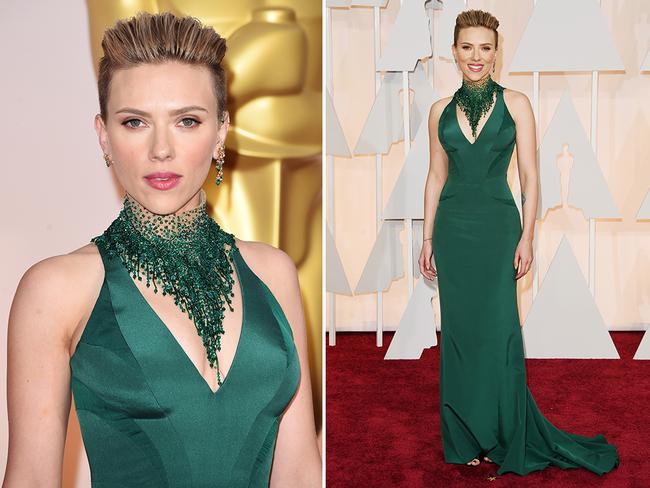Scarlett Johansson at the Oscars 2015 red carpet. Picture: Getty