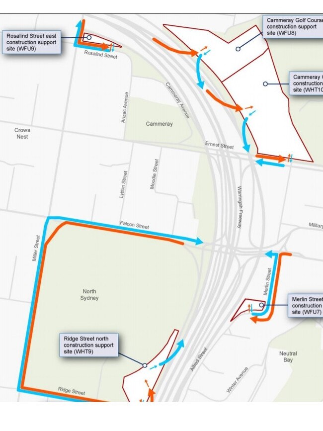 Proposed vehicle routes in North Sydney.