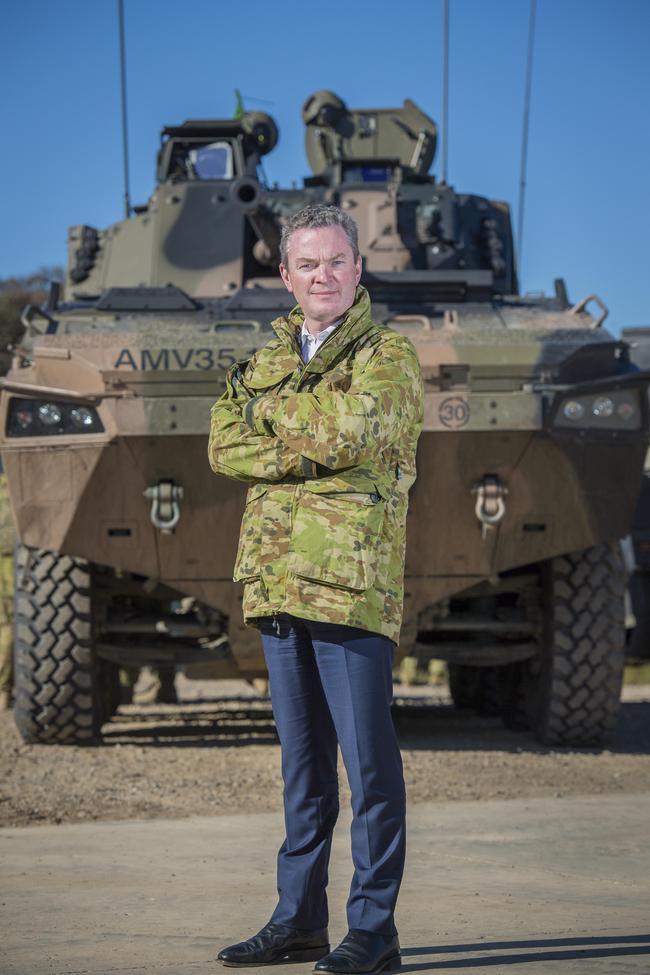 Defence Industry Minister Christopher Pyne attends testing of the shortlisted vehicles in Queensland.