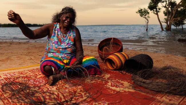 Margaret Rarru Garrawurra on Milingimbi Island. The 2022 Telstra Natsiaa Art Award prizewinner, is a senior Yolngu artist from Langarra, Arnhem Land. Picture: Charlie Bliss