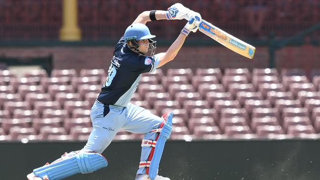 Steve Smith drives for Sutherland during the NSW T20 Cup. Picture: JOEL CARRETT (AAP).