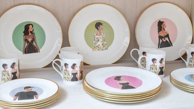 The Kardashian and Jenner children can be seen painted on custom designer dinnerware. Picture: Poosh/Ivan Solis.