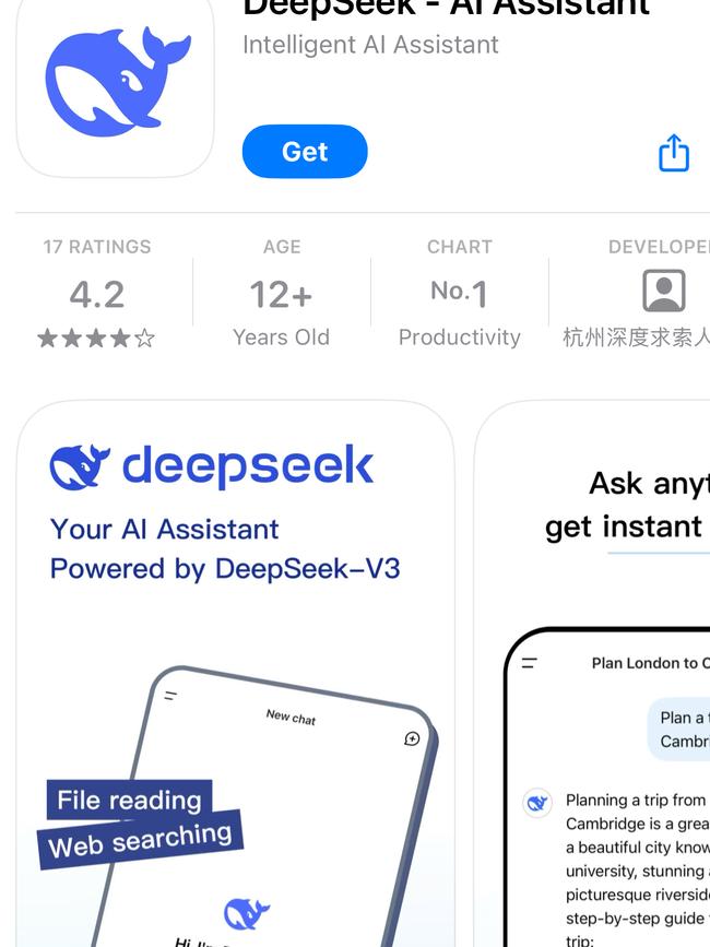 DeepSeek has rocketed to the top of the charts in Apple's iPhone downloads.