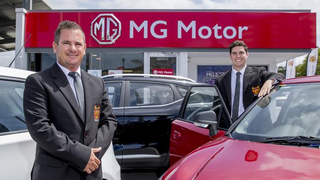 MG dealer principal Peter Lynton and sale manager Jack Pickering at the Ferry Rd site. Picture: Jerad Williams