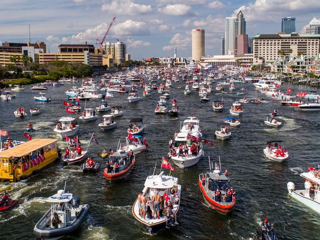 Buccaneers fans turned up in droves to the parade. Picture: Julio Aguilar/Getty Images/AFP