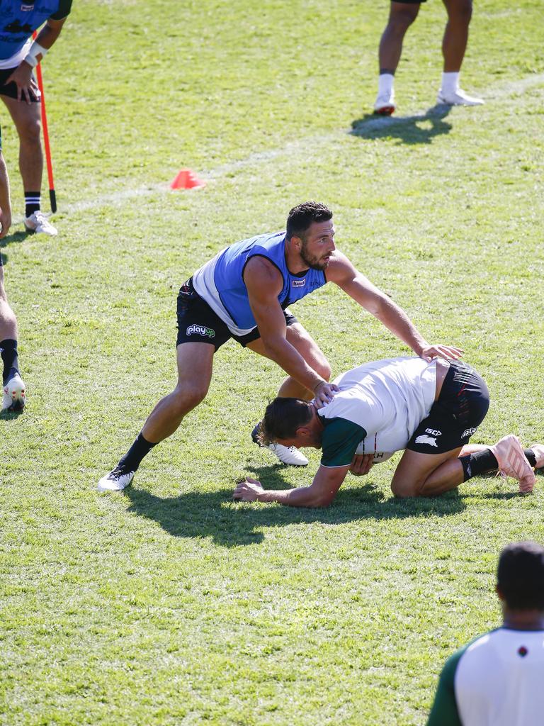 South Sydney Rabbitohs player, Sam Burgess, at a training session at Redfern Oval after splitting with wife Phoebe Burgess. Picture: Dylan Robinson