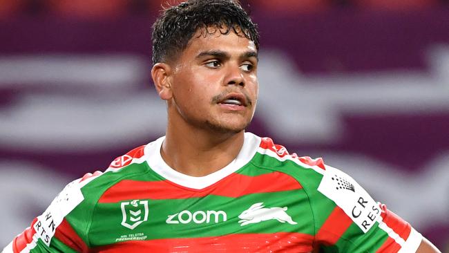 Latrell Mitchell of the Rabbitohs is seen during the round two NRL match between the Brisbane Broncos and South Sydney Rabbitohs at Suncorp Stadium in Brisbane, Friday, March 20, 2020. (AAP Image/Darren England) NO ARCHIVING, EDITORIAL USE ONLY