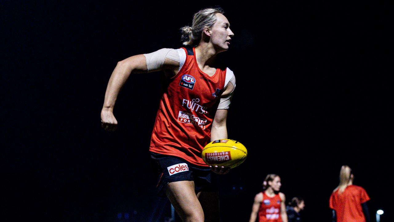 Sophie Alexander works night shifts at a paramedic in addition to playing for the new AFLW expansion club. Picture: Essendon Football Club.