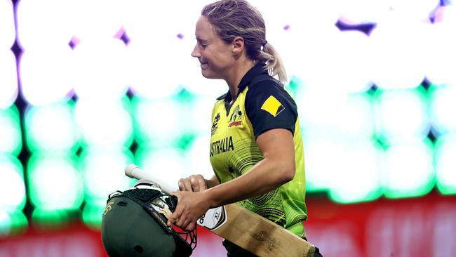 Australia's Ellyse Perry departs after she was bowled by India's Poonam Yadav for a first ball duck during the ICC Women's T20 World Cup opening match between Australia and India at Sydney Showground Stadium in Sydney. Picture. Phil Hillyard