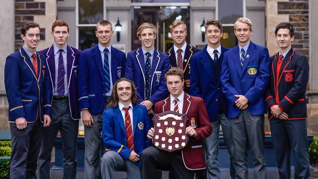 Dylan Stephens, fourth from the left, representing St Peter’s at the Messenger Shield launch in 2018. Picture: Roy VanDerVegt