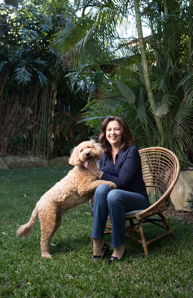 Premier Annastacia Palaszczuk with dog Winton in her backyard. Picture: David Kelly