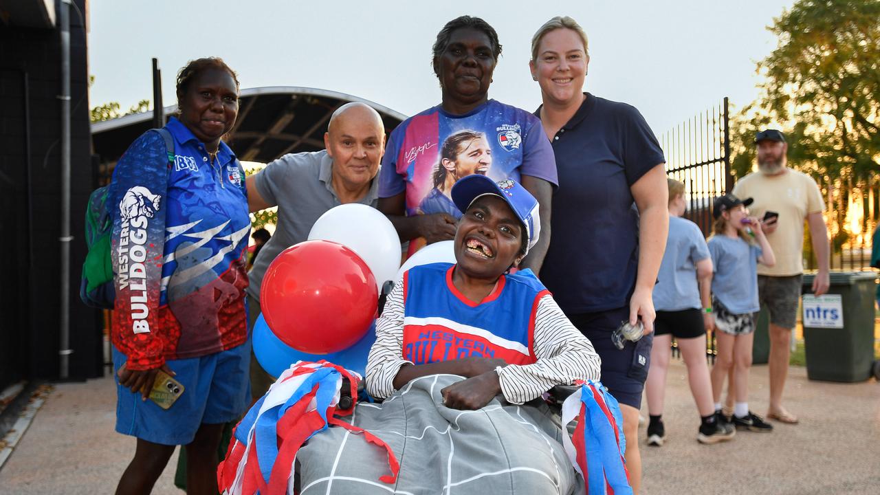 Kristalee Thompson, Taane Aratema, Alberta Thompson, Rose Daniel and Esmerelda Thompson at the Gold Coast Suns match vs Western Bulldogs at TIO Stadium. Pic: Pema Tamang Pakhrin