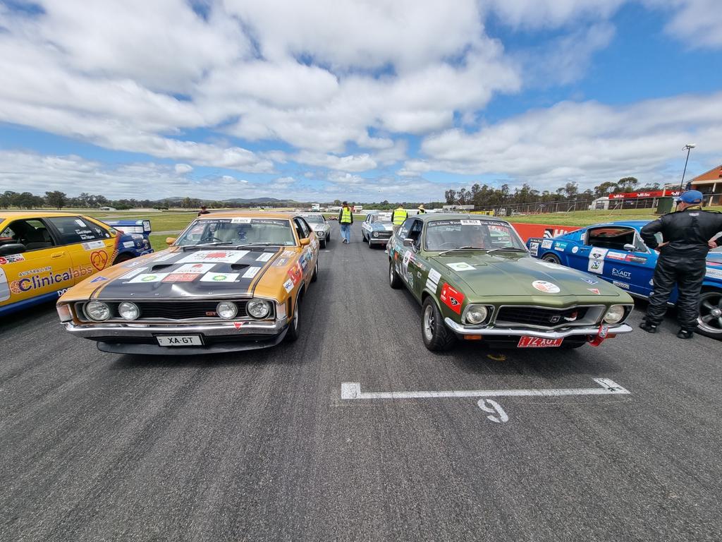 Darwin car club presidents Gordon Jabour and Alan Stalker have their classic cars are on the road this week as part of the Aussie Muscle Car Rally from Murray Bridge to Bathurst's Mount Panorama.