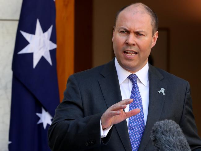 Prime Minister Scott Morrison along with Treasurer Josh Frydenberg announce a $800 million to enable businesses to take advantage of digital technologies to grow their businesses and create jobs as part of an economic recovery plan. Picture: Adam Taylor