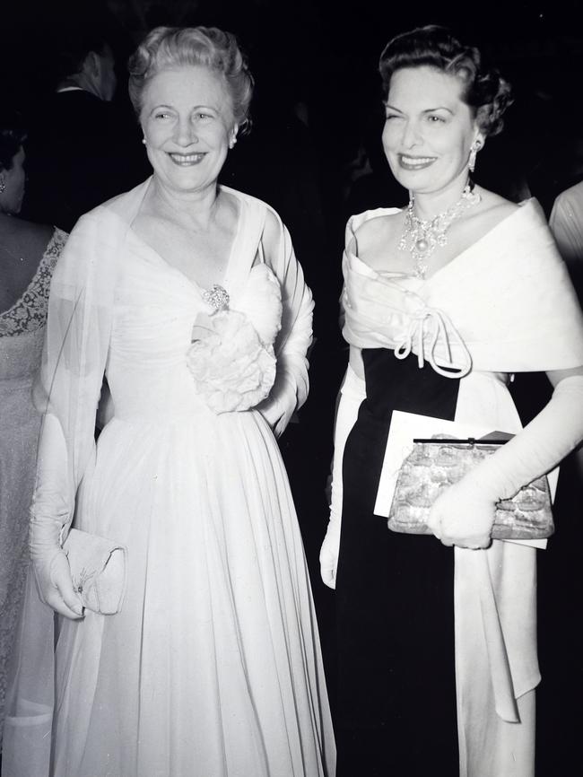 Florence Vincent (later Lady Packer) on left with Mrs Dekyvere at the Trocadero in 1957. Picture: Supplied