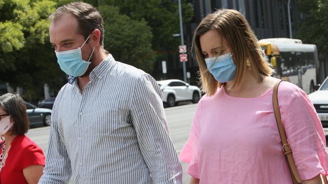 The Advertiser’s deputy editor, Ben Hyde and his wife Tania outside court. Picture: Emma Brasier.