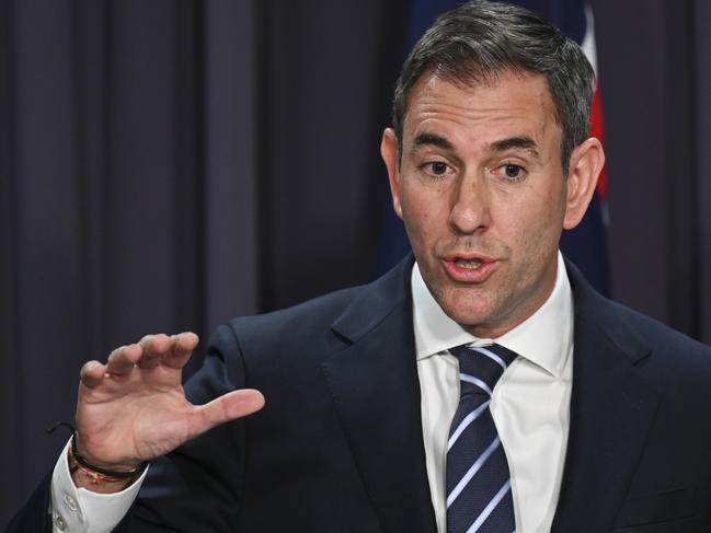 CANBERRA, Australia - NewsWire Photos - September 30, 2024: Treasurer Jim Chalmers and Finance Minister Katy Gallagher hold a press conference about the Final Budget Outcome released today at Parliament House in Canberra. Picture: NewsWire / Martin Ollman