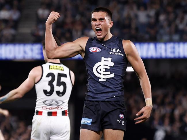 Ashton Moir has brought something different to Carlton’s forward line in consecutive sub appearances to finish the home and away season. Picture: Darrian Traynor / Getty Images