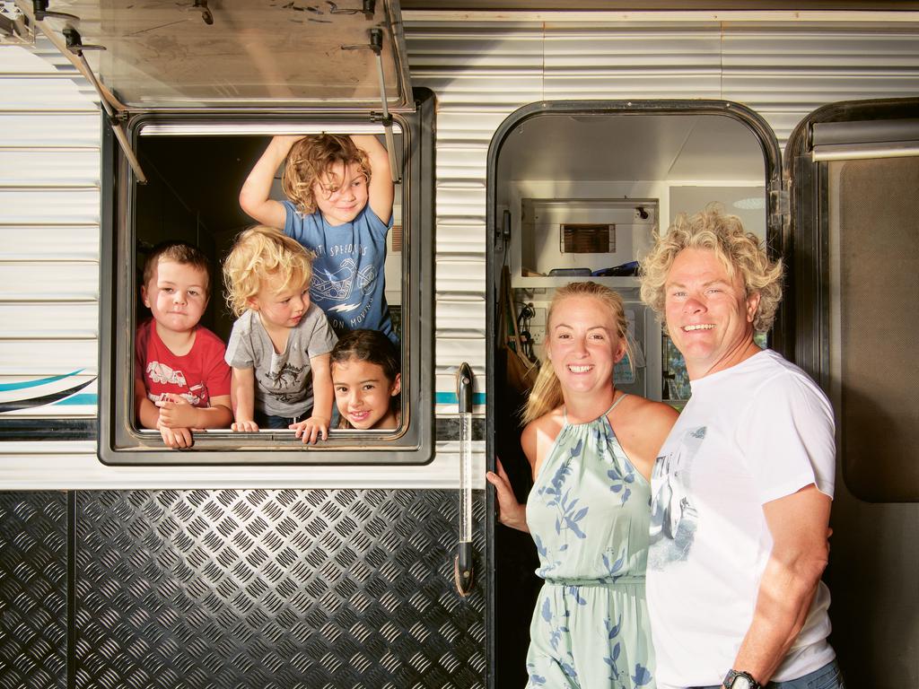 The Dobners at home in their 25-foot van. Picture: Michael Franchi