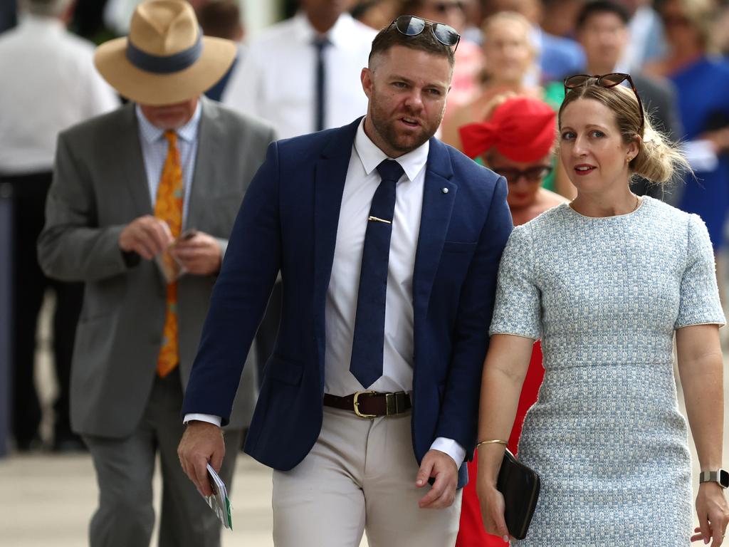 Racegoers arrive prior to the Golden Slipper at Rosehill Gardens. Picture: Jeremy Ng/Getty Images