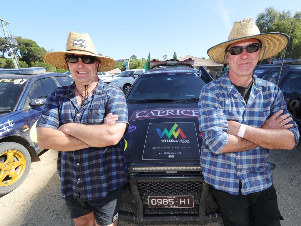 Ross Barry and Jim Hammond driving as ‘&#146;George the farmer’.&#147; Picture: Mark Wilson