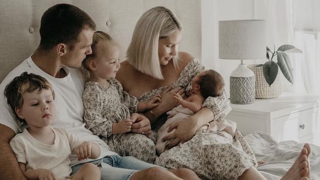 Robbie and Annabel Gray with Aston, Clementine and newborn Willow.