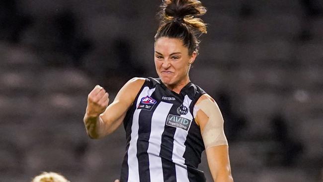 Sharni Layton enjoys a goal.