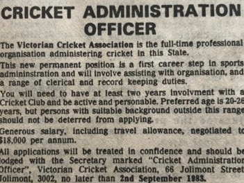 The job Peter Binns applied for, and got, in 1983.