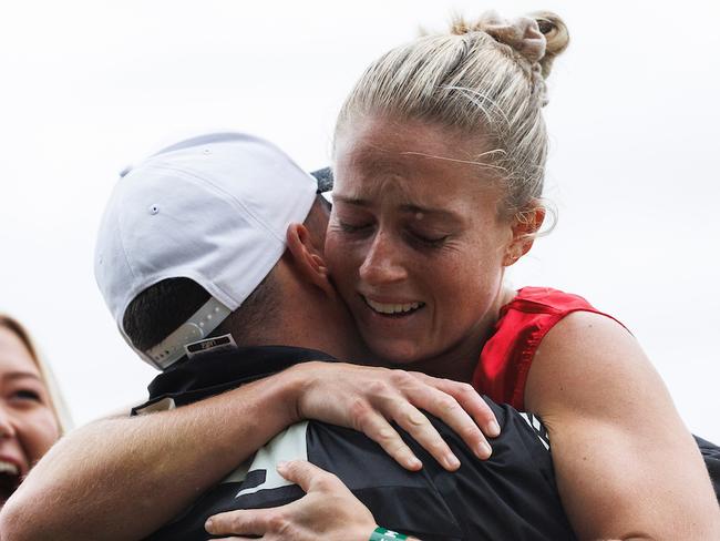 Chloe Mannix-Power after winning the women's Stawell Gift. Picture: Luke Hemer