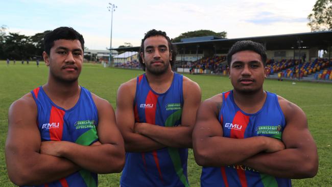 Innisfail Leprechauns 2020 season recruits Tomasi Skelton (left), Taniela Taufoou and Elias Tuitama. Picture: Joshua Davies