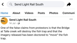 Facebook post by the new Send Light Rail South group on the Gold Coast, supporting trams going south from Burleigh to the border.