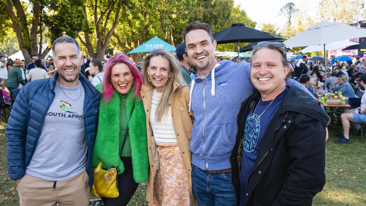 At the Festival of Food and Wine are (from left) Dirk Schoombee, Marlene Potgieter, Irma Hiskisson, Neil Schoombee and Andries Potgieter of Carnival of Flowers 2022, Saturday, September 10, 2022. Picture: Kevin Farmer