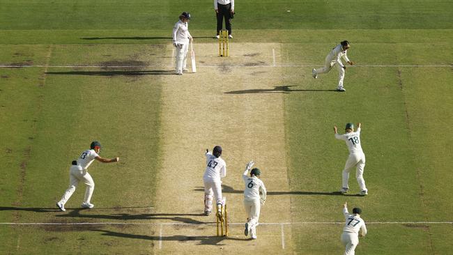 Alana King and the Australian’s celebrate as England’s Sophia Dunkley is bowled by the ball of the series Picture: Getty Image