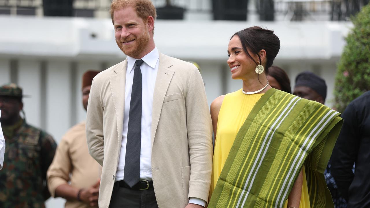 Harry and Meghan in Lagos, Nigeria, earlier this year. The question remains whether Harry will be regarded as an equal to other global leaders based on his independent achievements. Picture: AFP