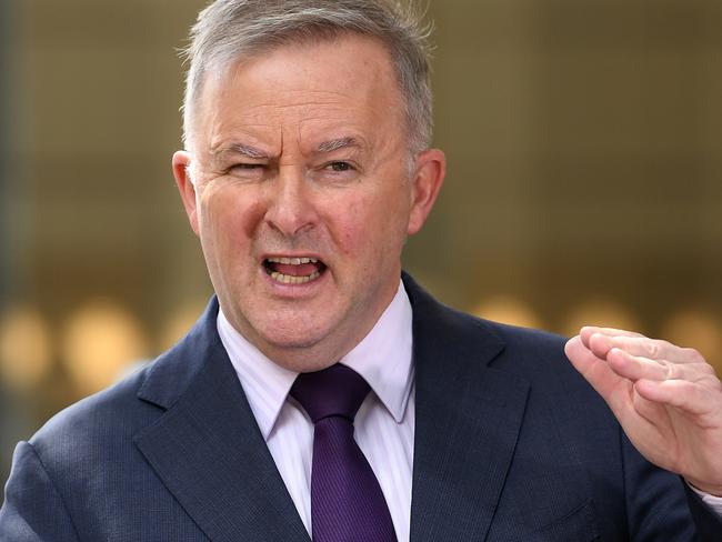 Leader of the Opposition Anthony Albanese speaks to the media during a press conference in Circular Quay, Sydney, Wednesday, March 25, 2020. (AAP Image/Joel Carrett) NO ARCHIVING