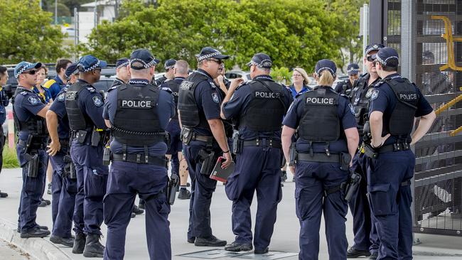 Police conducting Operation Romeo Luminous at Helensvale train station. Picture: Jerad Williams